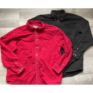 2 Eddie Bauer Mens Flannel Long Sleeve Shirts Red Black L Cotton Cabincore